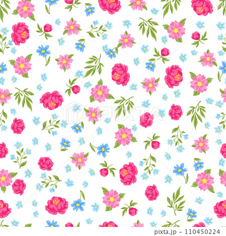 Pattern with pretty flowers. Beautiful decorative natural plants and leaves. Pattern with pretty flowers. Beautiful decorative natural plants and leaves. 110450224