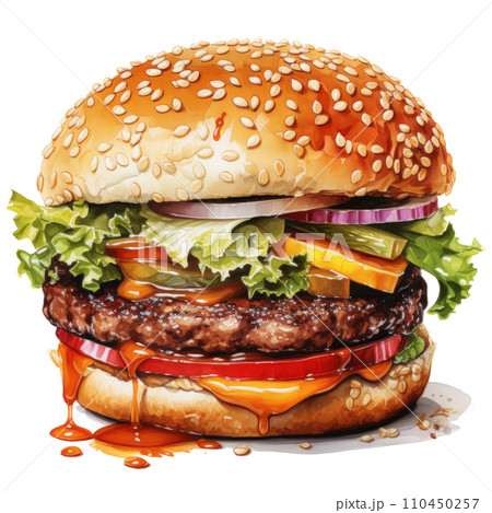 watercolor beef burger isolated 110450257