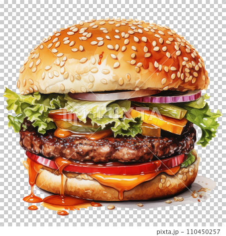 watercolor beef burger isolated 110450257