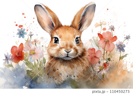 watercolor painted bunny rabbit isolatedのイラスト素材 [110450273] - PIXTA