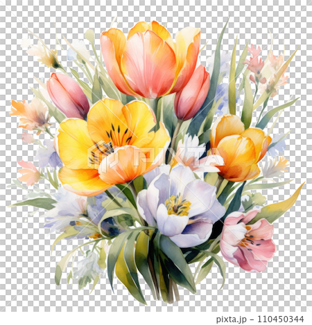 watercolor spring flowers bouqut isolated 110450344