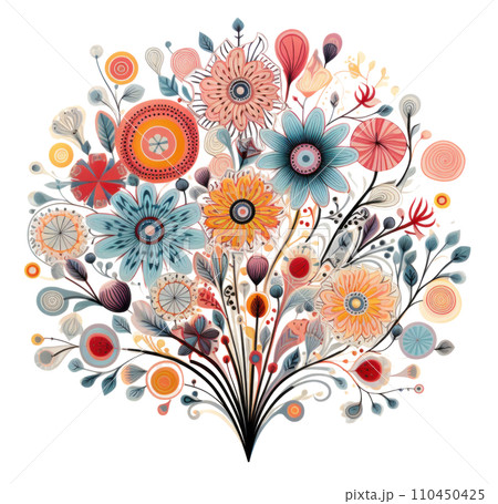 the round bouquet of flowers has floral ornaments on it, the round bouquet of flowers has floral ornaments on it, 110450425