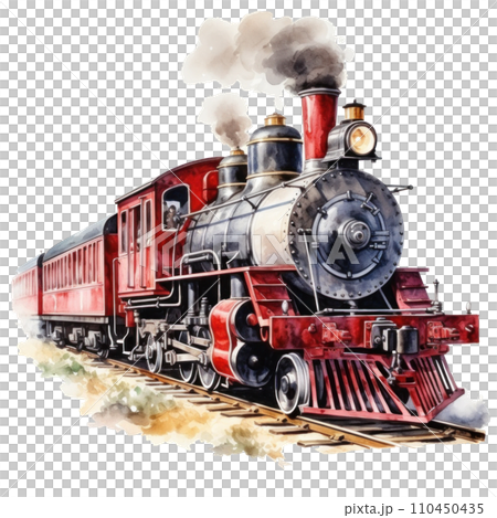 red watercolor old train isolated - Stock Illustration [110450435] - PIXTA