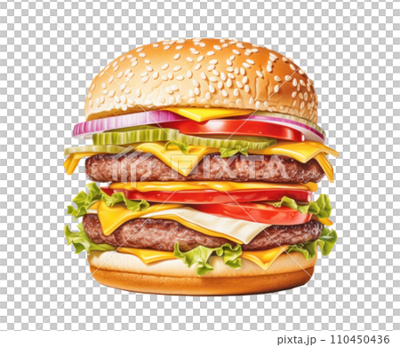 a large burger set against isolated 110450436