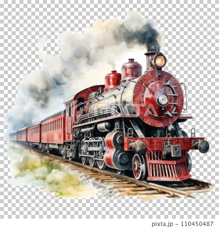 red watercolor old train isolated red watercolor old train isolated 110450487