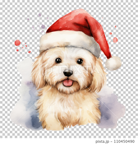 happy christmas dog, cute dog christmas clipart, isolated 110450490