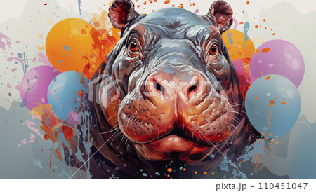 Vector portrait of adult hippopotamus 110451047