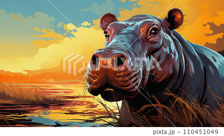 Vector portrait of adult hippopotamus 110451049