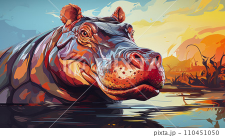 Vector portrait of adult hippopotamus 110451050
