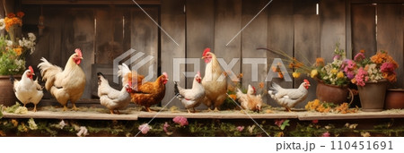 Chicken coop in the backyard of a country house Chicken coop in the backyard of a country house 110451691