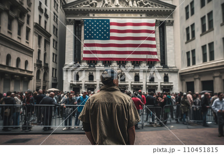 Wall Street in the Financial District of Lower Manhattan in New York City.  110451815