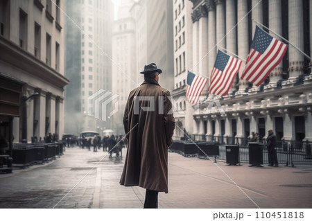 Wall Street in the Financial District of Lower Manhattan in New York City.  110451818
