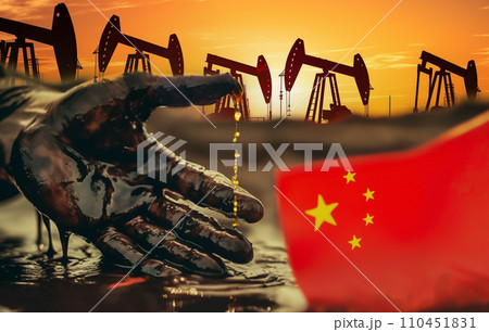 Oil drill rig and drilling derrick. Crude oil Pumpjack on oilfield. spilled oil at oil field 110451831