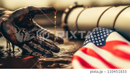 Oil pipeline and natural gas. Oil pipeline Destruction and spilled oil at oil field. 110451833