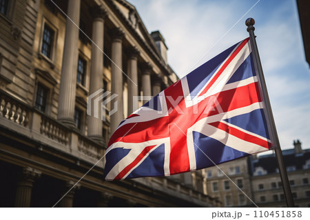 City of London flag background. London Big Ben, Elizabeth tower in England and flag of Great Britain 110451858