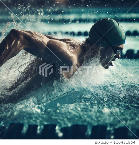 Swimmer in Motion Capturing the Essence of Determination, AI Generated 110451954