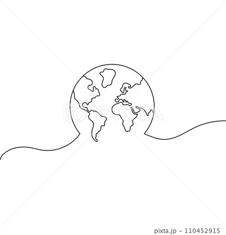 Planet, Globe, Earth drawn in continuous line. One line drawing, minimalism. Vector illustration 110452915