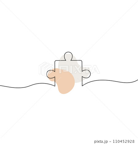 Continuous single line drawing puzzle. One line drawing of puzzle piece for idea, business, thinking process, creativity. Vector illustration 110452928
