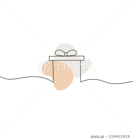Gift box one line drawing. Continuous one line gift box.Presents with ribbon bow. Doodle vector illustration 110452929