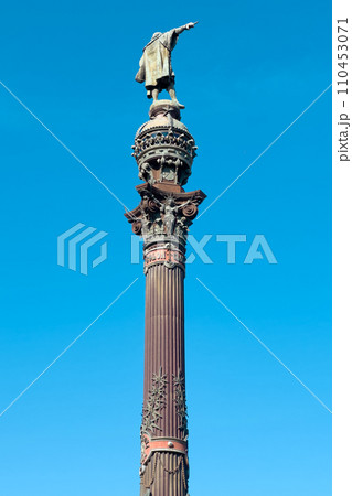 Monument of Christopher Columbus pointing towards America, Barcelona, Spain. Monument of Christopher Columbus pointing towards America, Barcelona, Spain. 110453071