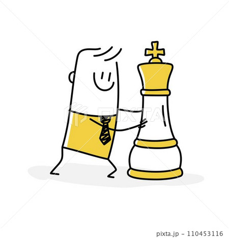 Stickman, businessman investor pushing chess king. Stickman, businessman investor pushing chess king. 110453116