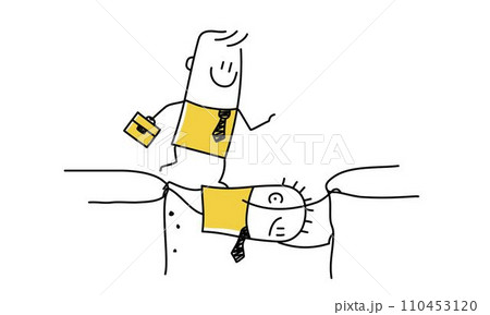 Stickman. Strong business manager uses himself as a human bridge for others to bridge the cliff. Stickman. Strong business manager uses himself as a human bridge for others to bridge the cliff. 110453120
