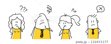 Set of sad stick figures showing various negative emotions with gestures. Set of sad stick figures showing various negative emotions with gestures. 110453177