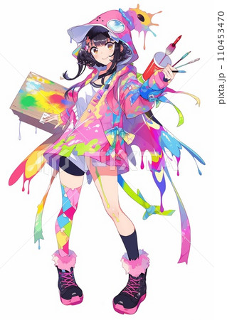 カラフルなファッションの女性のイラストのイラスト素材 [110453470