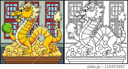 Year of the Dragon Statue Holding Orb Illustration 110453897