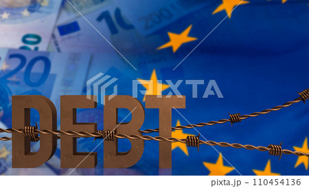 The debt on euro flag background for business concept 3d rendering. 110454136