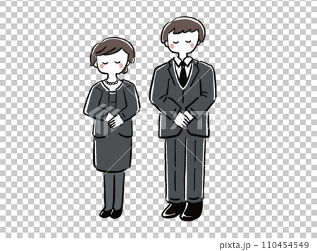 穿著喪服的男女鞠躬,全身,手繪風格插畫集 穿著喪服的男女鞠躬,全身,手繪風格插畫集 110454549