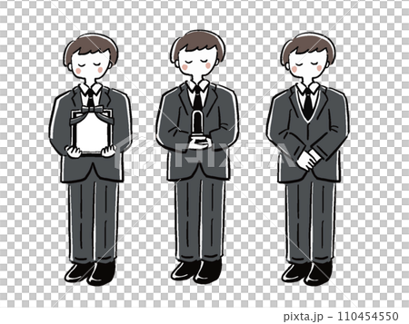 喪服の男性 全身 手描き風イラストセット 喪服の男性 全身 手描き風イラストセット 110454550