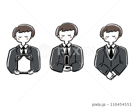喪服の男性 上半身 手描き風イラストセット 喪服の男性 上半身 手描き風イラストセット 110454551
