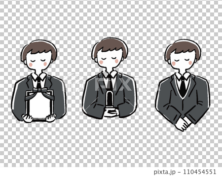 喪服の男性 上半身 手描き風イラストセット 喪服の男性 上半身 手描き風イラストセット 110454551