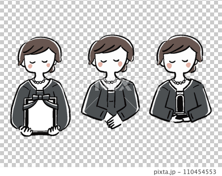喪服の女性　上半身　手描き風イラストセット 110454553