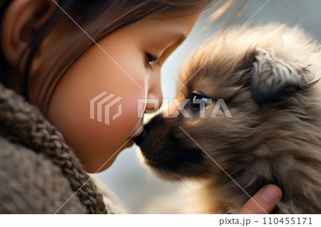 子犬にキスをする女の子11　AI生成画像 110455171