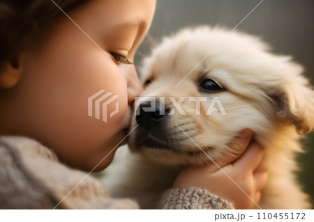 子犬にキスをする女の子12　AI生成画像 110455172