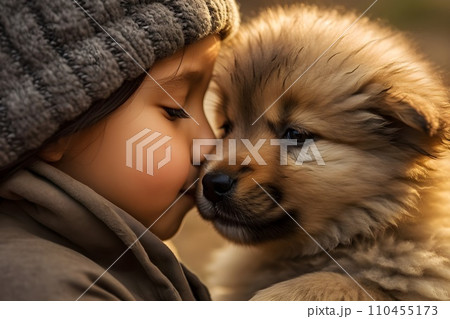 子犬にキスをする女の子13　AI生成画像 110455173