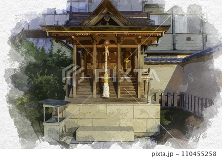 水彩画風　福井市街　柴田神社　三姉妹神社　福井県福井市 110455258