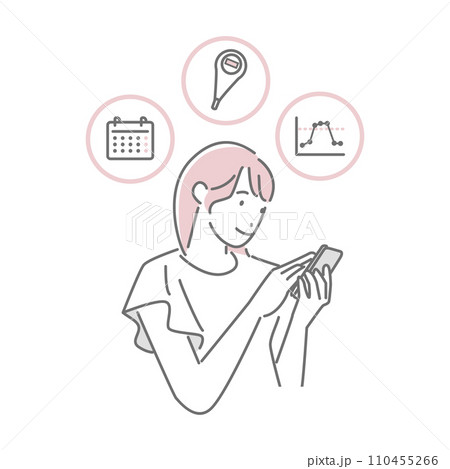 妊活について考えながらスマホを持つ女性 妊活について考えながらスマホを持つ女性 110455266