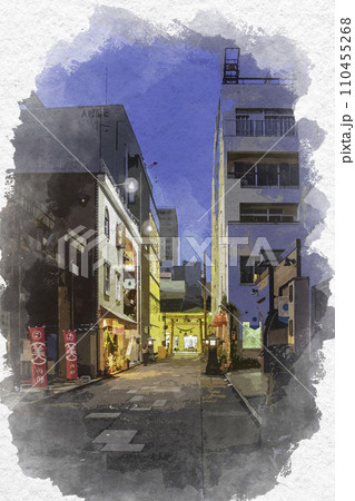 水彩画風 福井市街 柴田神社 鳥居 福井県福井市 水彩画風 福井市街 柴田神社 鳥居 福井県福井市 110455268