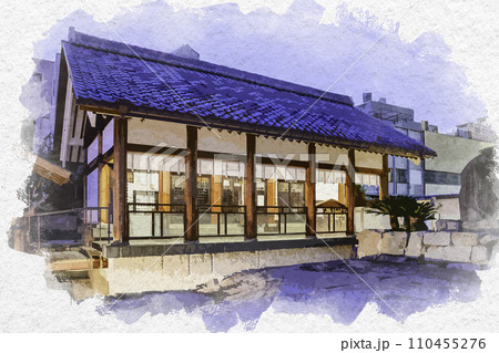 水彩画風　福井市街　柴田神社　拝殿　福井県福井市 110455276