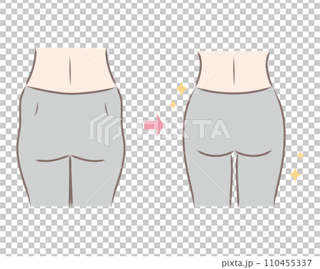 垂れて広がった大きなピーマン尻とスリムなお尻のイラスト 比較・ビフォーアフター 垂れて広がった大きなピーマン尻とスリムなお尻のイラスト 比較・ビフォーアフター 110455337