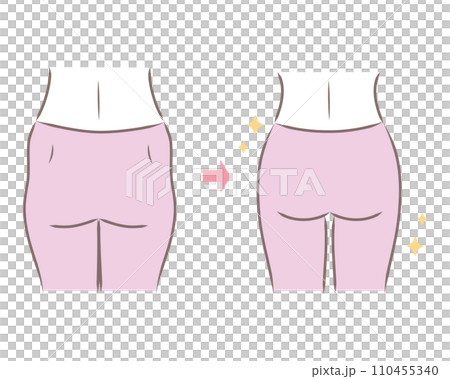 垂れて広がったピーマン尻とスリムなお尻のイラスト　比較・ビフォーアフター 110455340