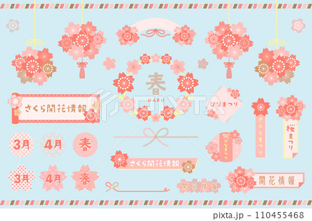 桜のフレームとフラワーボールのベクターイラストセット 110455468