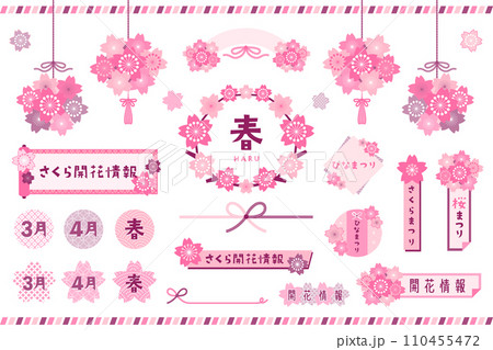 桜のフレームとフラワーボールのベクターイラストセット 桜のフレームとフラワーボールのベクターイラストセット 110455472