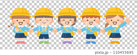 手を繋ぐ幼稚園児たちのイラスト素材 110455695