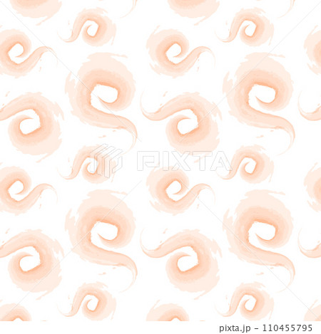 Seamless pattern of abstract circle brush strokes in trendy monochrome Peach Fuzz shades. Isolate 110455795