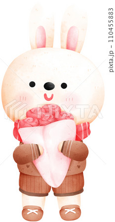 Cute valentine's day cartoon rabbit watercolor illustration Cute valentine's day cartoon rabbit watercolor illustration 110455883