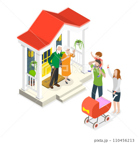 3D Isometric Flat Vector Illustration of Set Of People Leaving Home. Item 2 3D Isometric Flat Vector Illustration of Set Of People Leaving Home. Item 2 110456213